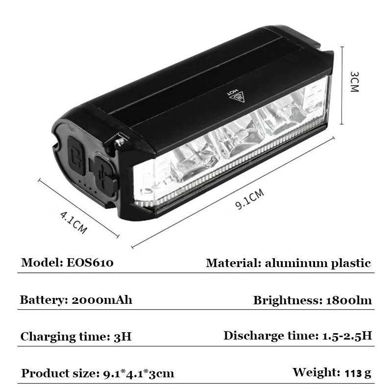 Helle 1800LM Fahrradlampe mit 2000mAh Akku – clever-campen Ansicht 6