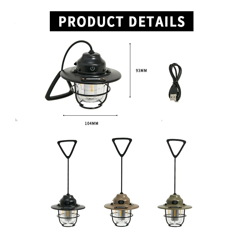PACOONE Retro Campinglaterne IPX4 Wasserdicht Hängelampe – clever-campen Ansicht 5