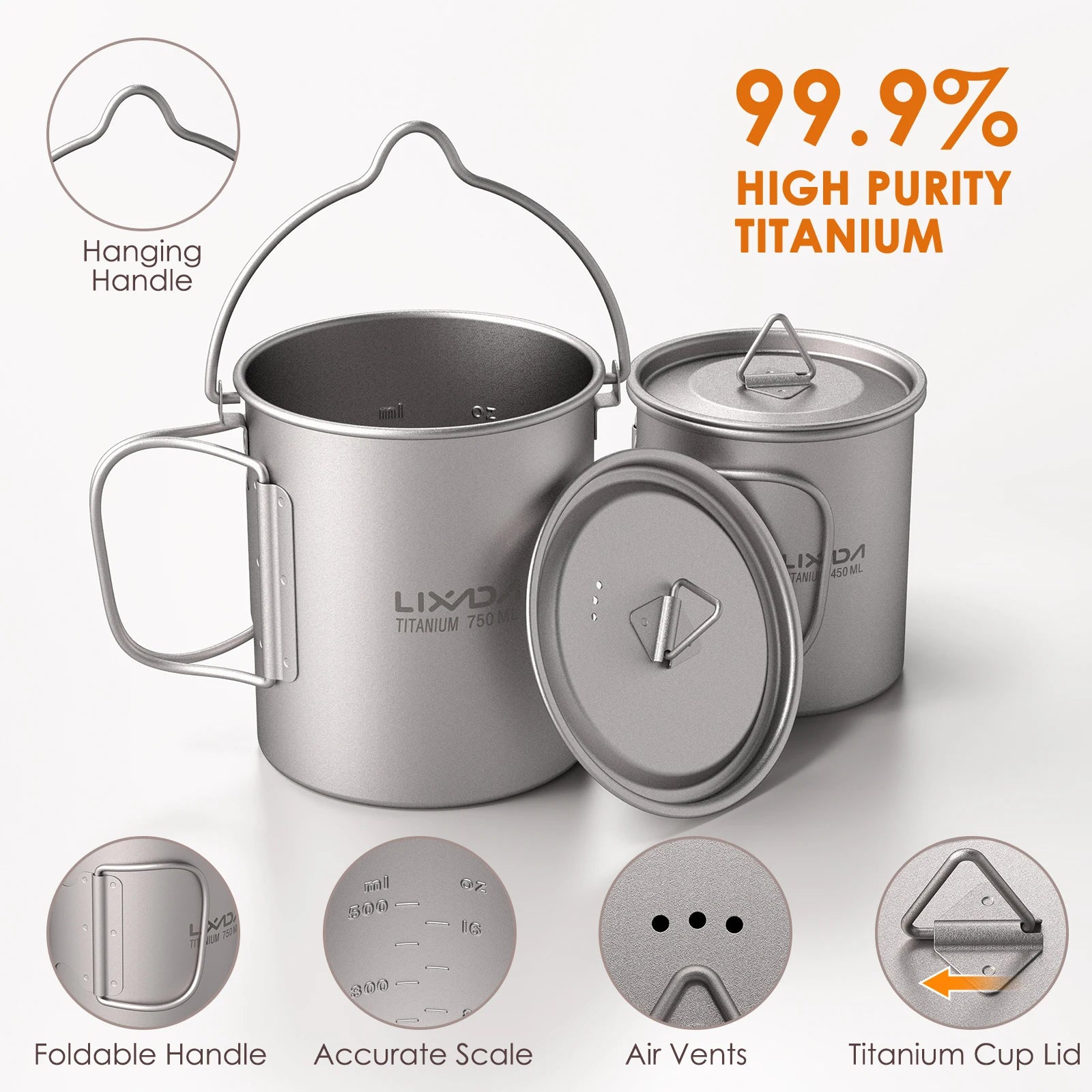 Lixada Titan Geschirrset 750ml Topf & 350ml Becher – clever-campen Ansicht 2