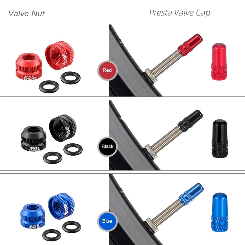 Bicycle Tire Valve Nut Set mit Presta Ventilkappen – clever-campen Ansicht 6