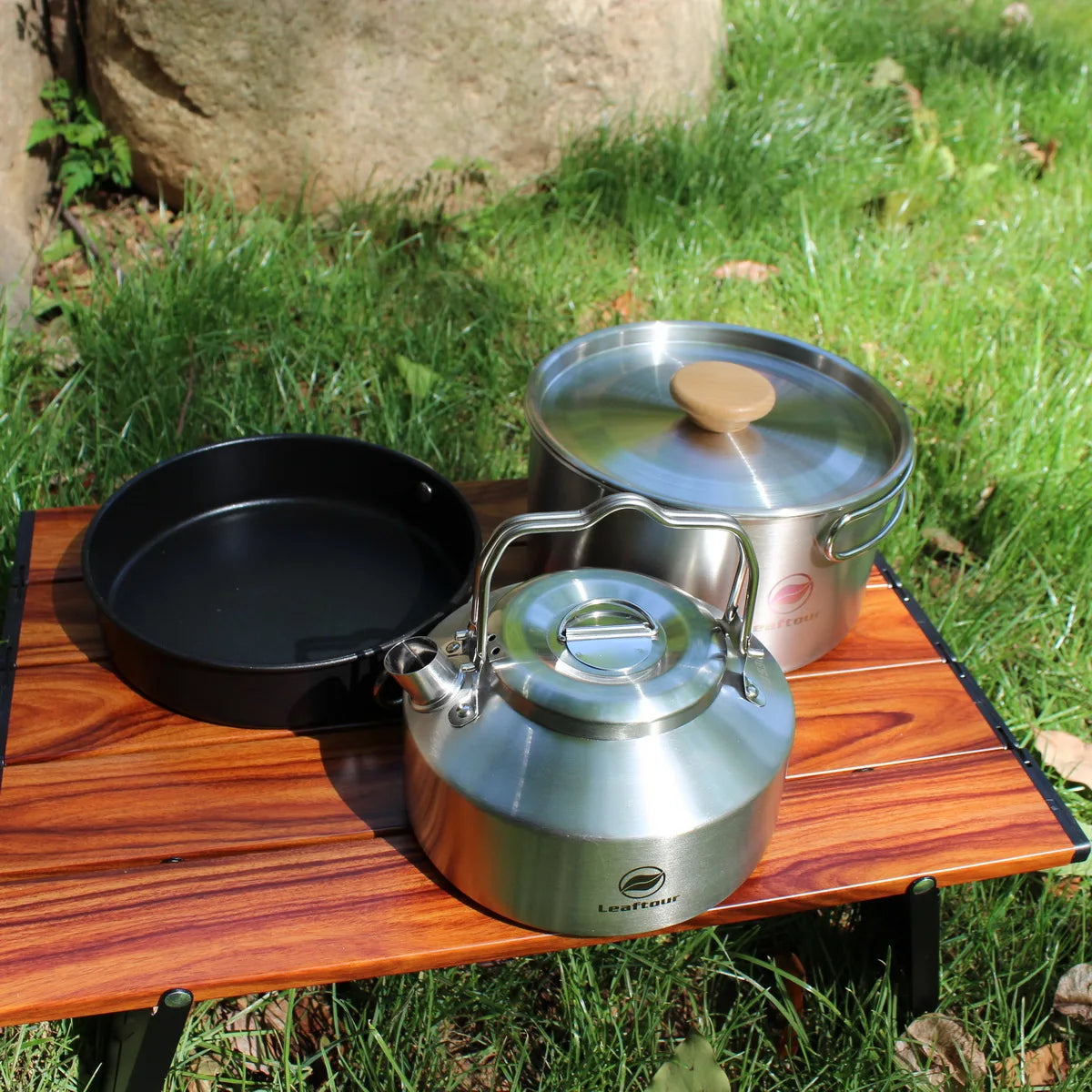 Leaftour Edelstahl Camping Kochgeschirr Set für 2-3 Personen – clever-campen Ansicht 3