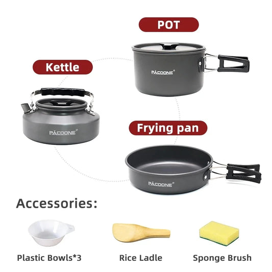 PACOONE Camping Kochgeschirr Set – Tragbares Kochset – clever-campen Ansicht 2