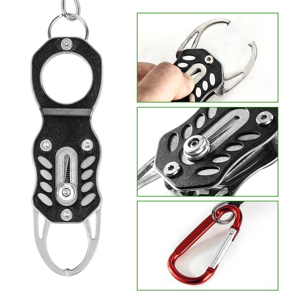 Edelstahl Fischgreifer mit Karabiner und Spiralkabel – clever-campen Ansicht 6