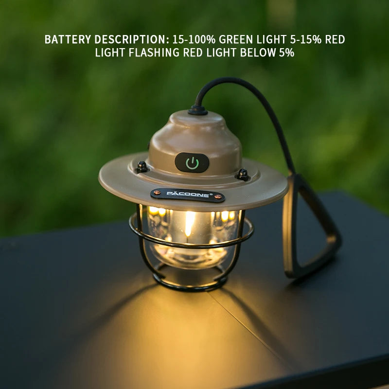 PACOONE Retro Campinglaterne IPX4 Wasserdicht Hängelampe – clever-campen Ansicht 2