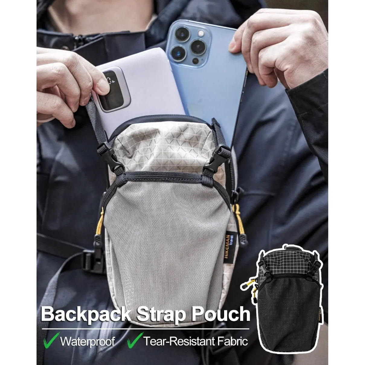 Wasserdichte Smartphone Tasche für Rucksack Schultergurt – clever-campen Ansicht 4