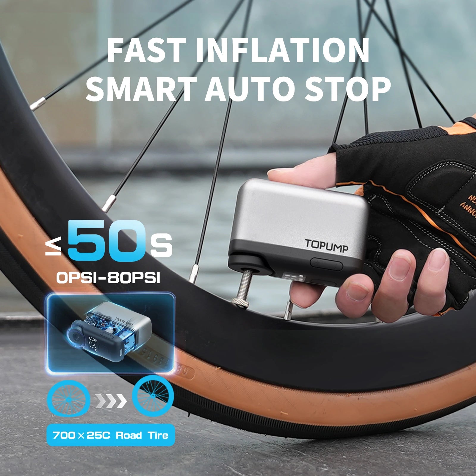 Mini Fahrradpumpe mit LED-Display 120PSI Akku – clever-campen Ansicht 3