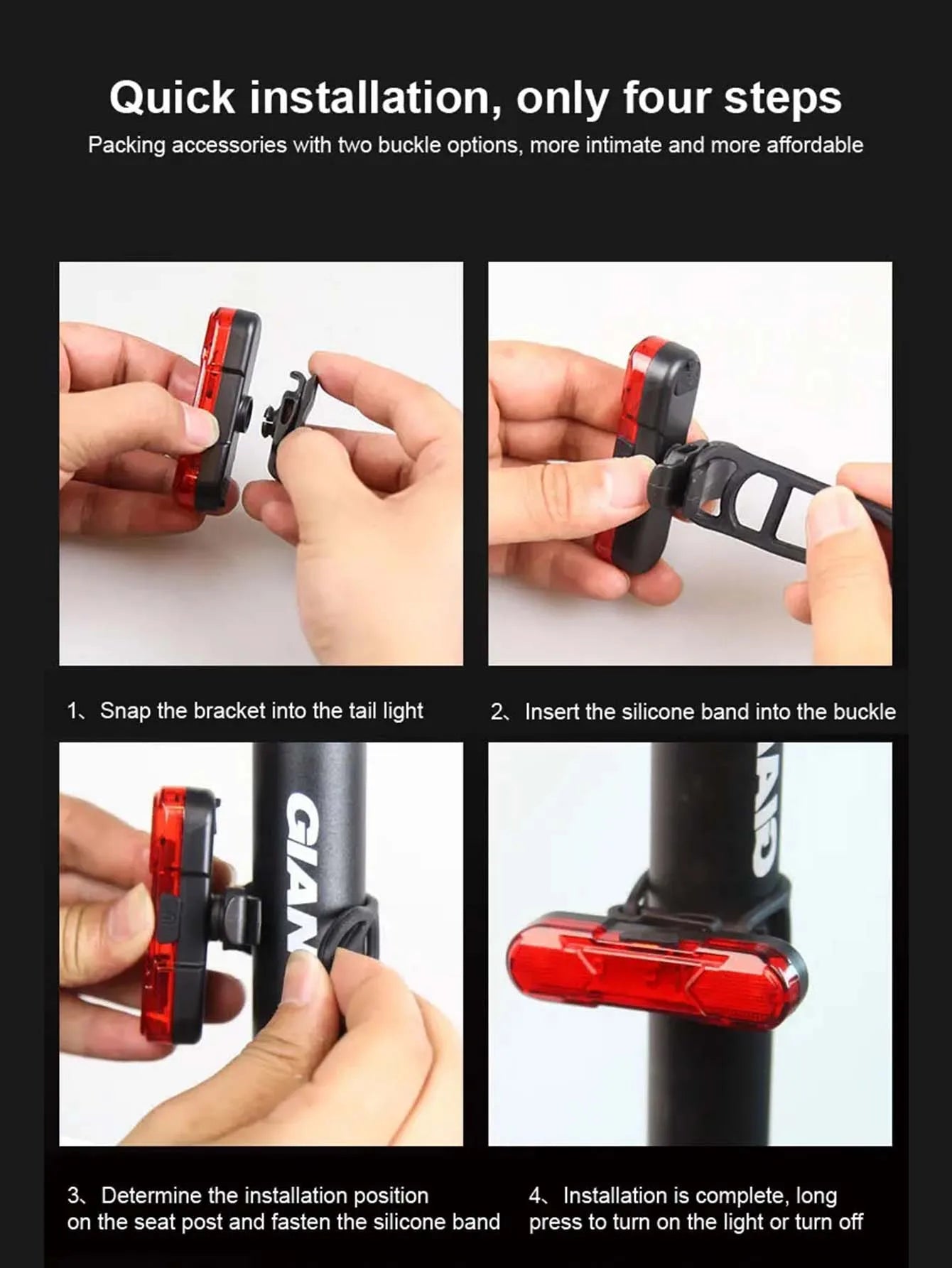 Wasserdichte USB wiederaufladbare Fahrrad-Rückleuchte – clever-campen Ansicht 6