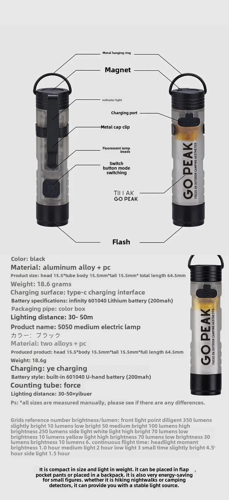 GOPEAK Mini Taschenlampe mit Schlüsselanhänger für Outdoor – clever-campen Ansicht 5