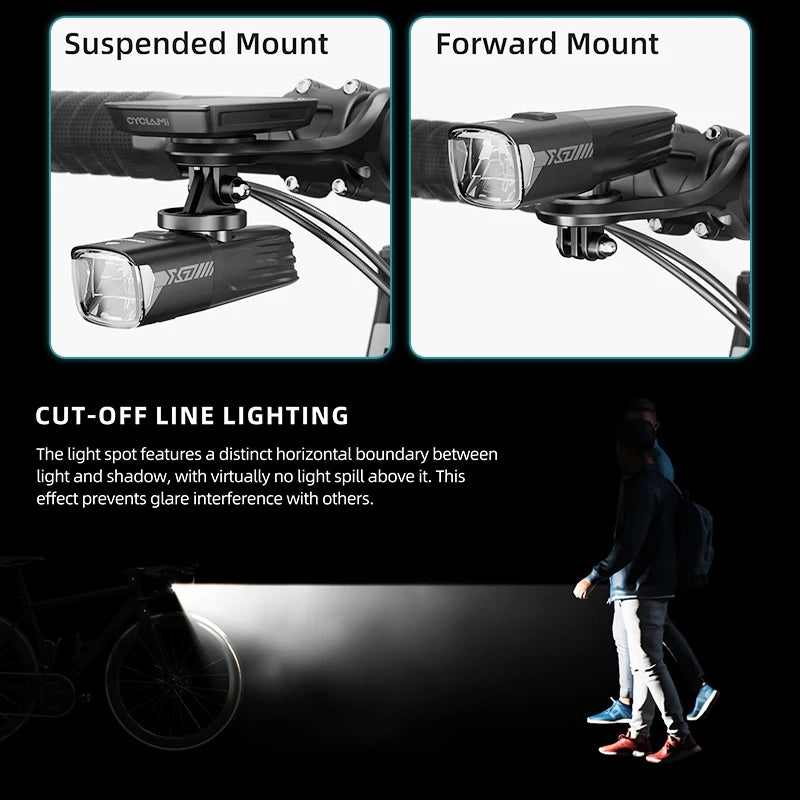 CYCLAMI X7 Smart Fahrradlicht USB Wiederaufladbar 1000 Lumen – clever-campen Ansicht 2