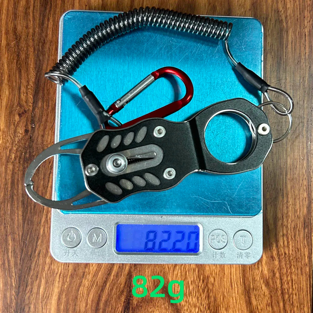 Edelstahl Fischgreifer mit Karabiner und Spiralkabel – clever-campen Ansicht 2