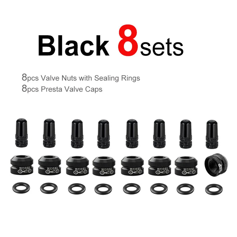 Bicycle Tire Valve Nut Set mit Presta Ventilkappen