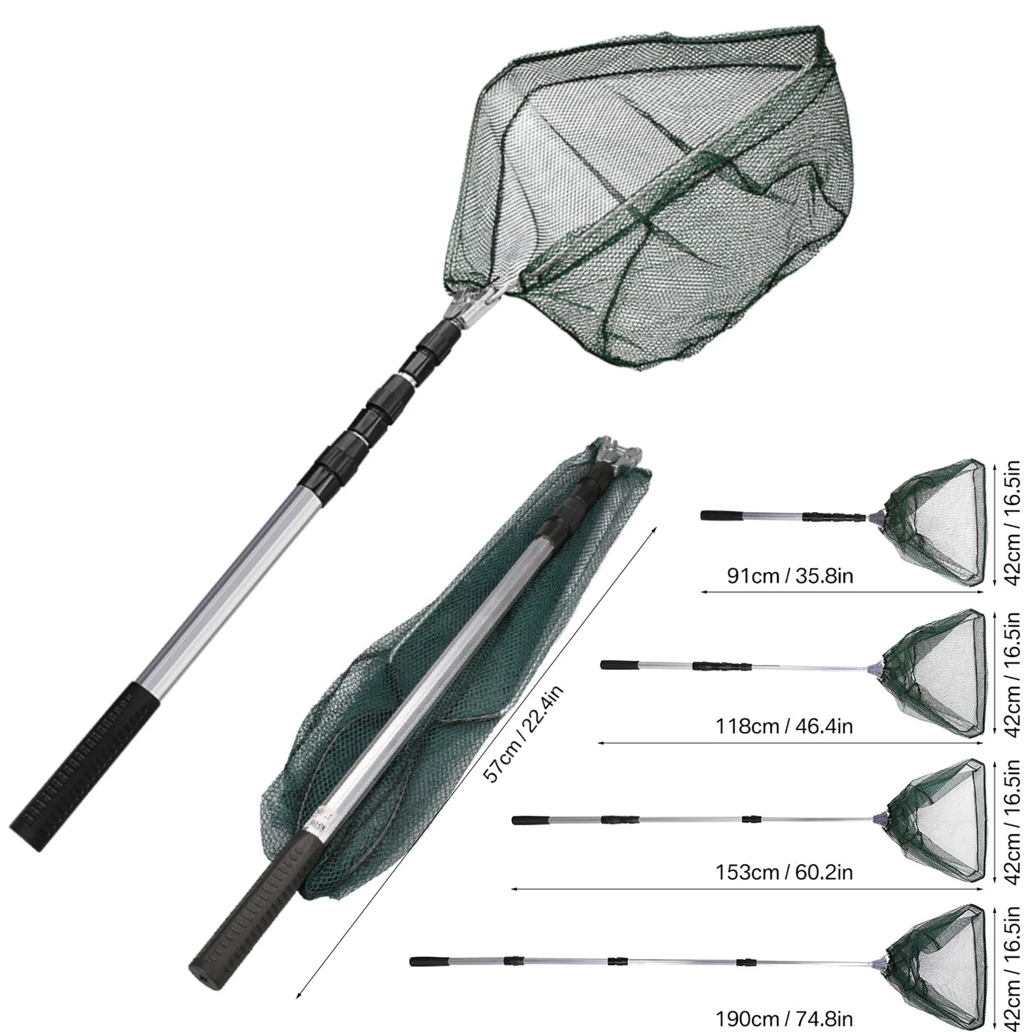Teleskopisches Angelnetz 1.9m/1.5m/1.3m faltbar