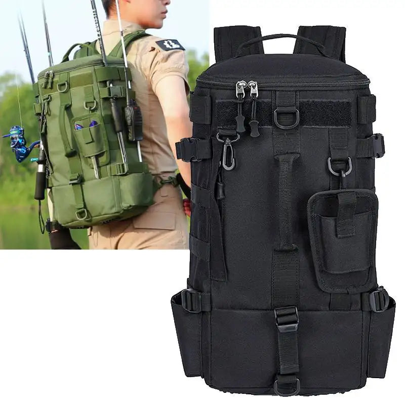 Taktischer Angelrucksack mit Rutenhaltern