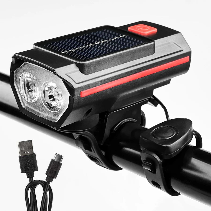 Solar Fahrradlicht mit Horn 120dB und USB-C Aufladung