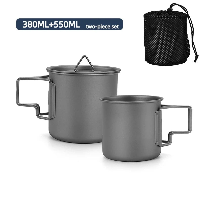 Titanium Camping Becher mit Klappgriff – Leicht & Tragbar