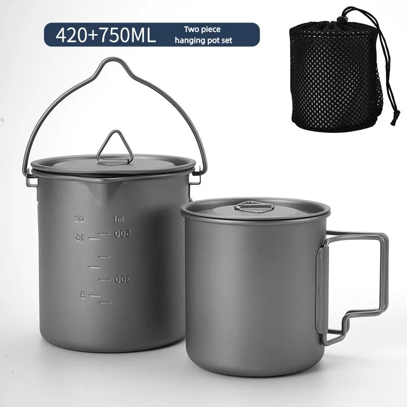 Titanium Camping Becher mit Klappgriff – Leicht & Tragbar