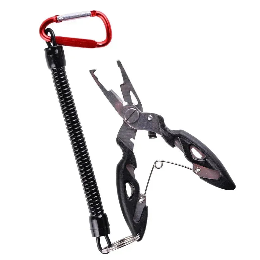 Multifunktionale Angelzange mit Karabiner und Sicherungsband – clever-campen Camping & Outdoor Schweiz