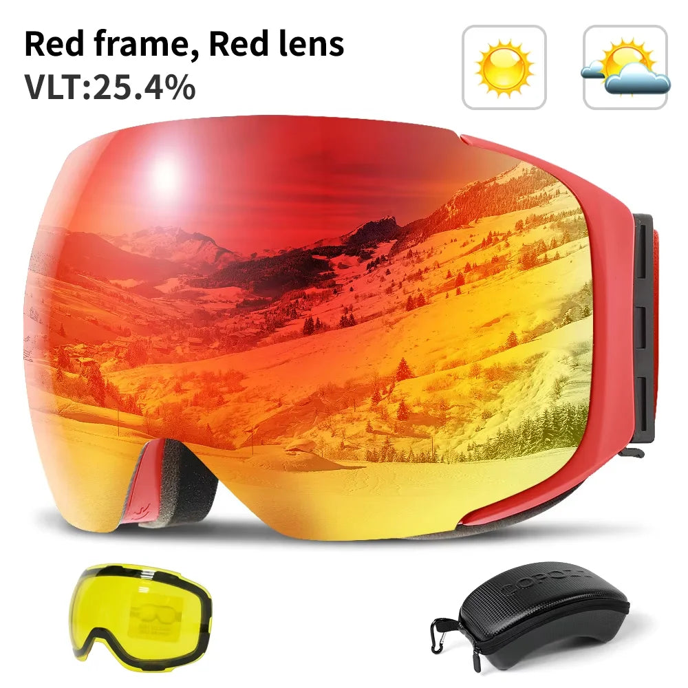 COPOZZ Magnet-Ski-Goggles mit Wechselglas und Etui