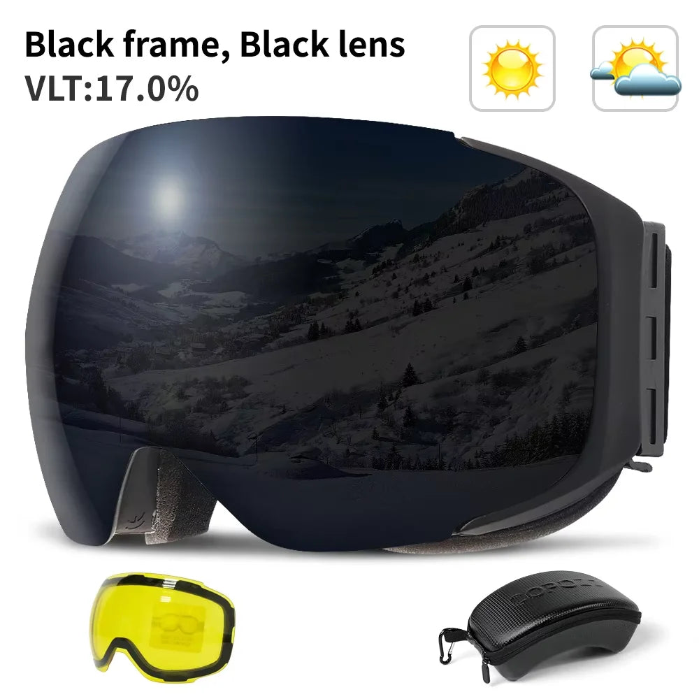 COPOZZ Magnet-Ski-Goggles mit Wechselglas und Etui