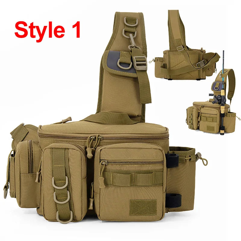 Angler Rucksack mit Köderbox und Rutenhalter