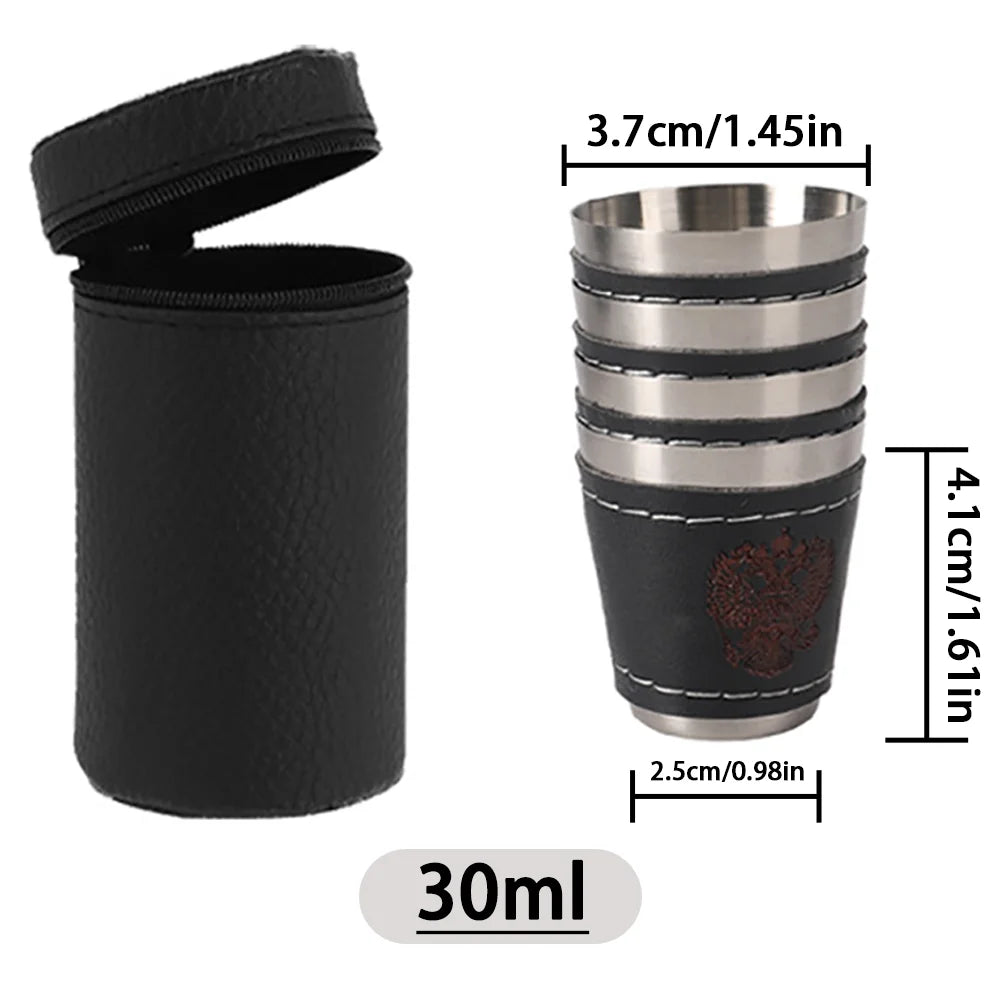 Camping Becher Set aus Edelstahl mit PU-Lederetui