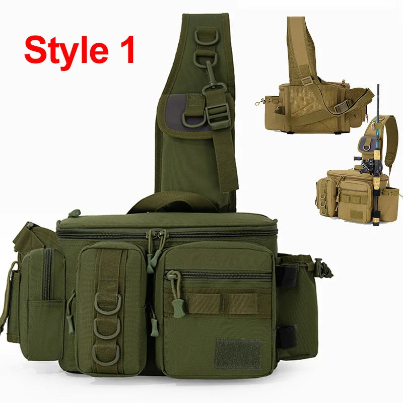 Angler Rucksack mit Köderbox und Rutenhalter